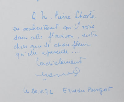 Erwan BERGOT : Le bois bleu, Autographe et dessin original signé