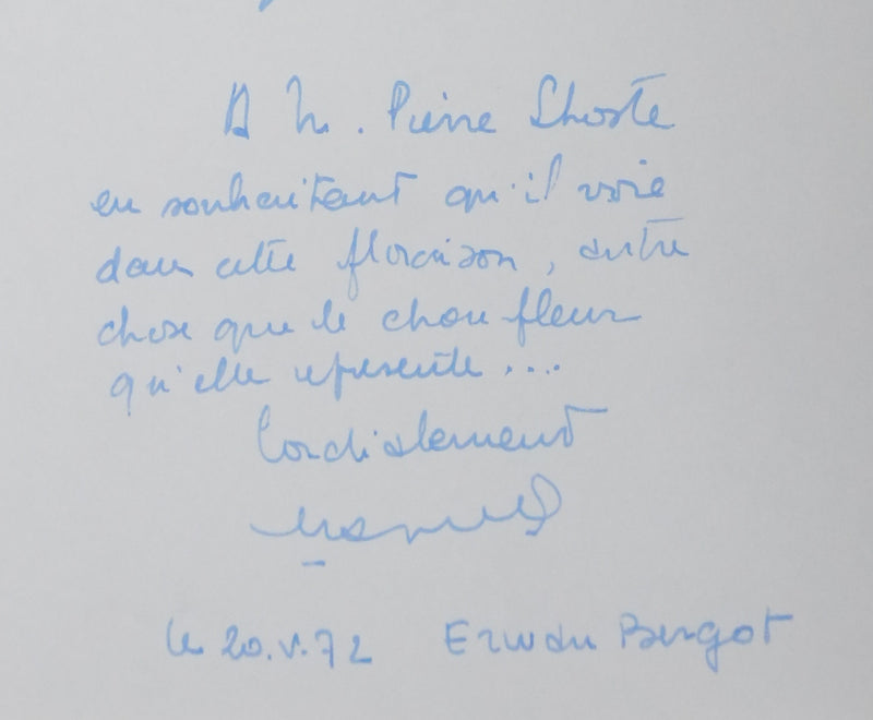 Erwan BERGOT : Le bois bleu, Autographe et dessin original signé