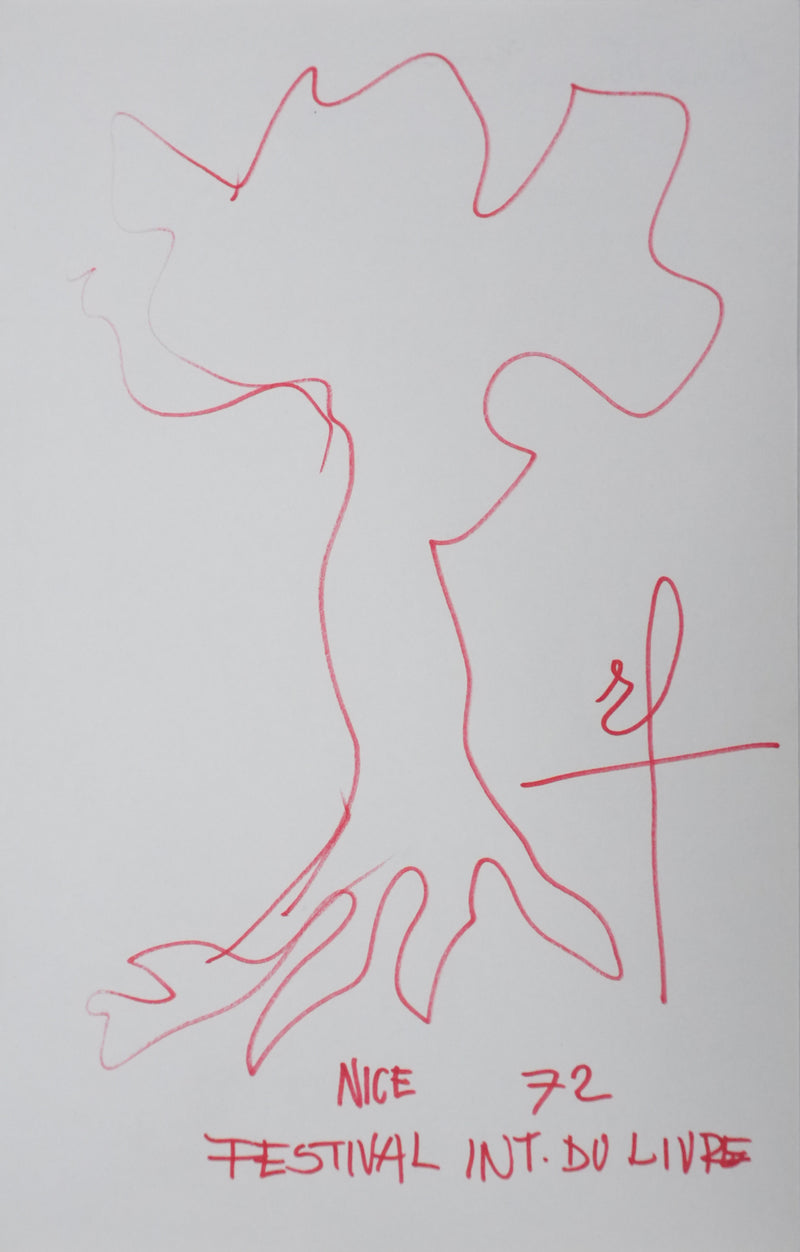 Rino FERRARI : La silhouette végétale rouge, Autographe et dessin original signé