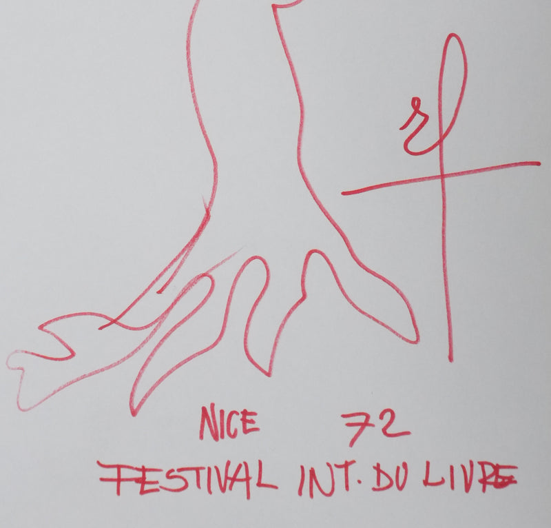 Rino FERRARI : La silhouette végétale rouge, Autographe et dessin original signé