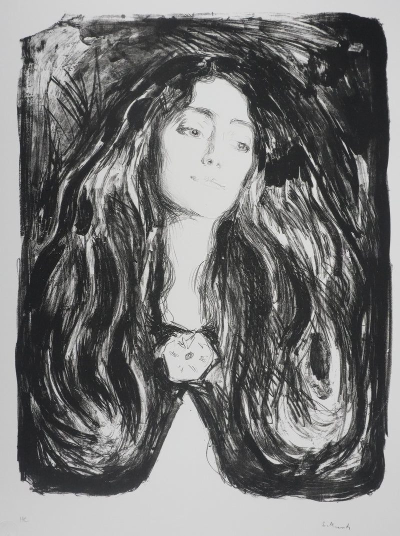Edvard MUNCH : Broche, Eva Mudocci, Lithographie signée