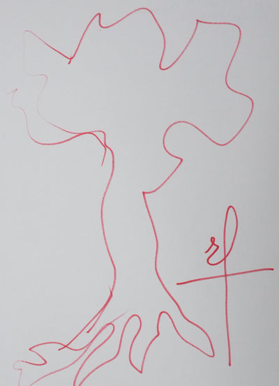 Rino FERRARI : La silhouette végétale rouge, Autographe et dessin original signé