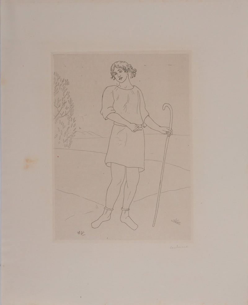 Othon COUBINE : Le jeune berger, Gravure originale signée