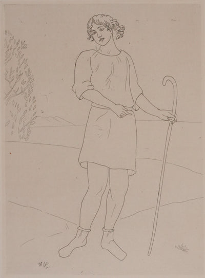 Othon COUBINE : Le jeune berger, Gravure originale signée