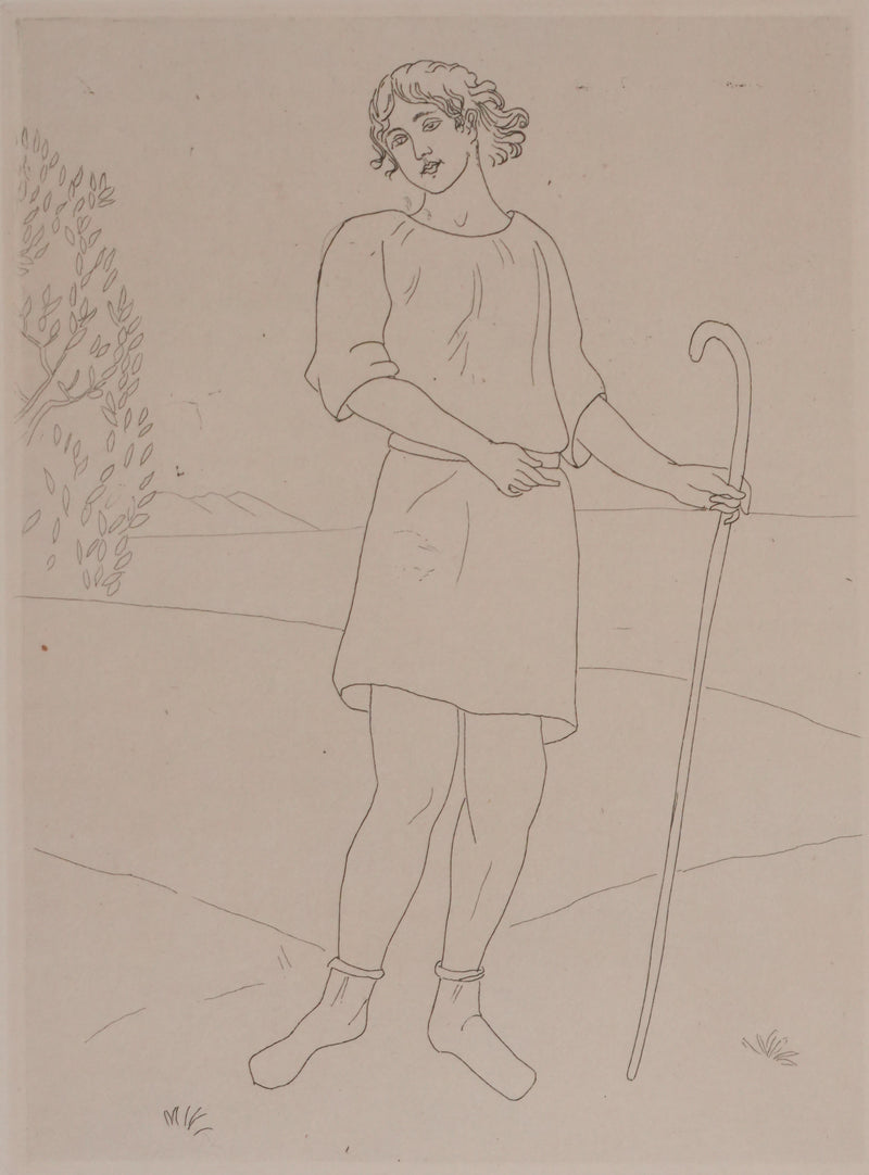 Othon COUBINE : Le jeune berger, Gravure originale signée