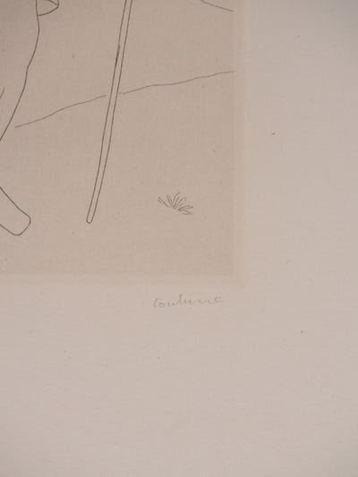 Othon COUBINE : Le jeune berger, Gravure originale signée