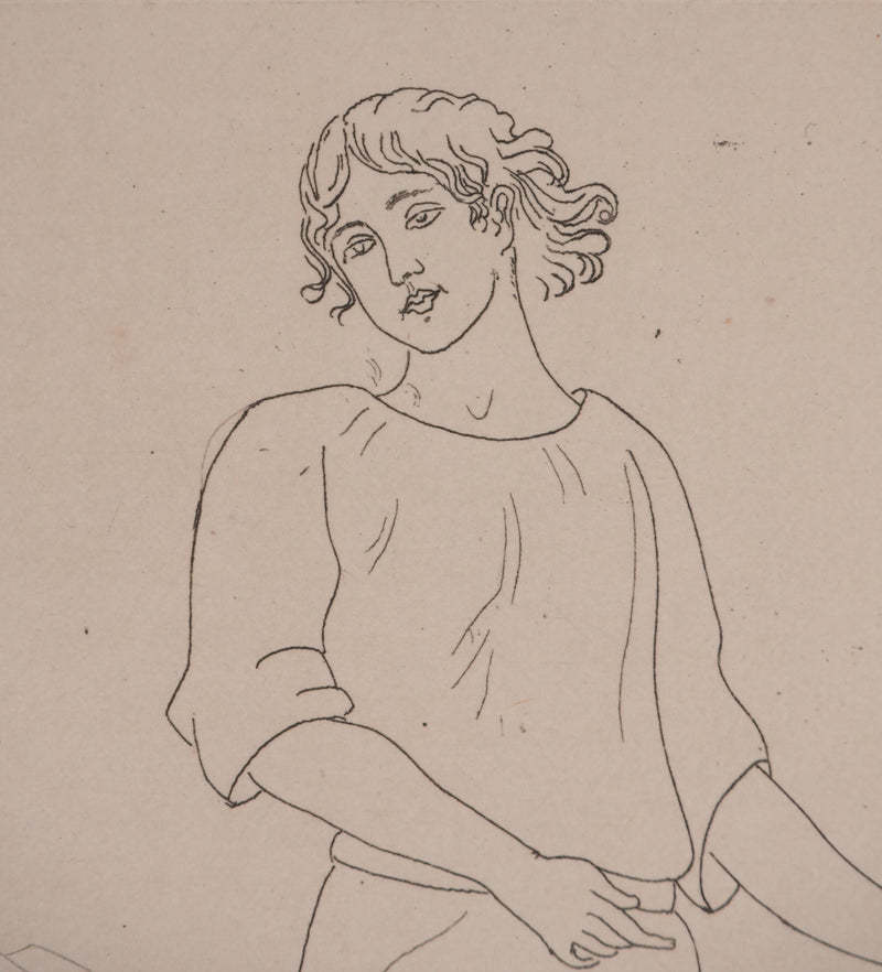 Othon COUBINE : Le jeune berger, Gravure originale signée