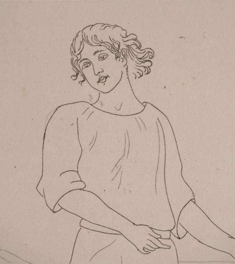 Othon COUBINE : Le jeune berger, Gravure originale signée