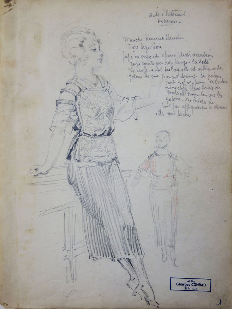 Georges CONRAD : La femme au kimono, Dessin original signé