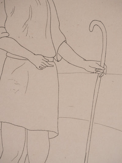 Othon COUBINE : Le jeune berger, Gravure originale signée
