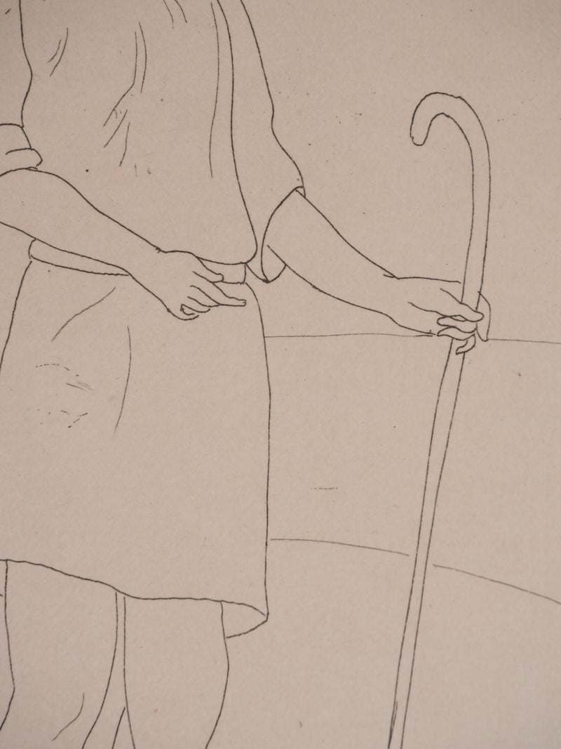 Othon COUBINE : Le jeune berger, Gravure originale signée