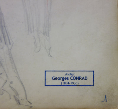 Georges CONRAD : La femme au kimono, Dessin original signé