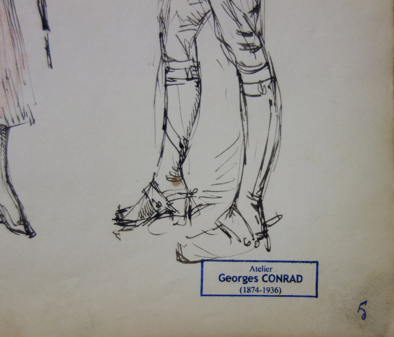 Georges CONRAD : Le colonel et une femme, Dessin original signé