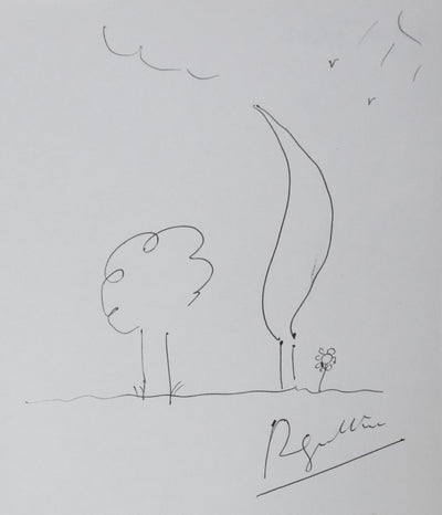 Roger IKOR : Les arbres de la prairie, Autographe et dessin original signé