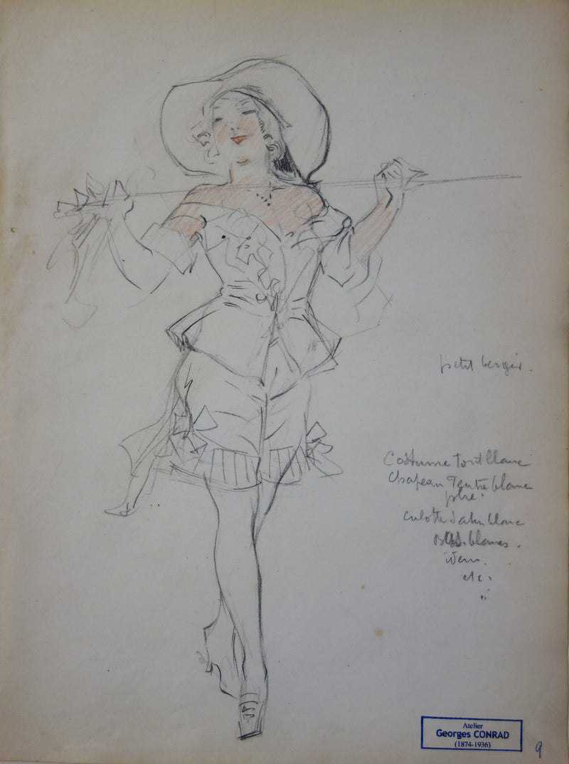 Georges CONRAD : La femme en costume blanc, Dessin original signé