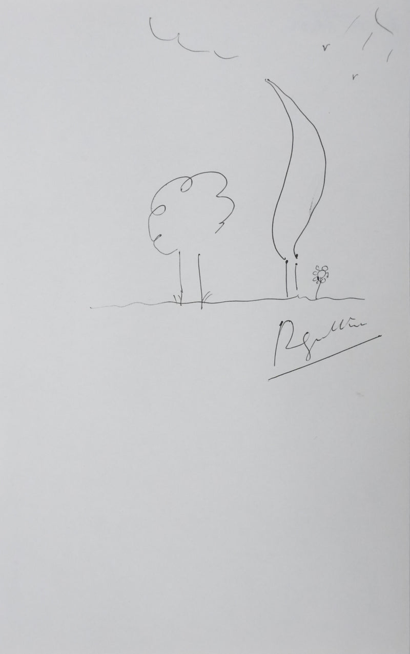 Roger IKOR : Les arbres de la prairie, Autographe et dessin original signé