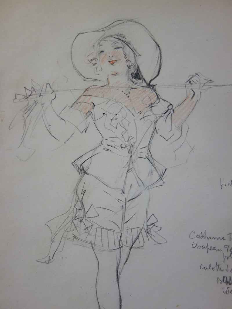 Georges CONRAD : La femme en costume blanc, Dessin original signé