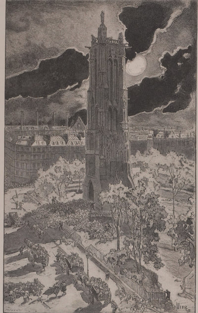 Daniel VIERGE : La tour Saint-Jacques, Gravure originale signée