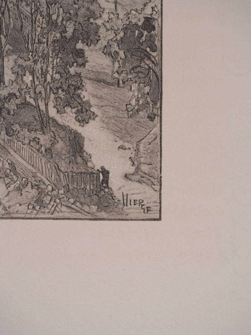 Daniel VIERGE : La tour Saint-Jacques, Gravure originale signée