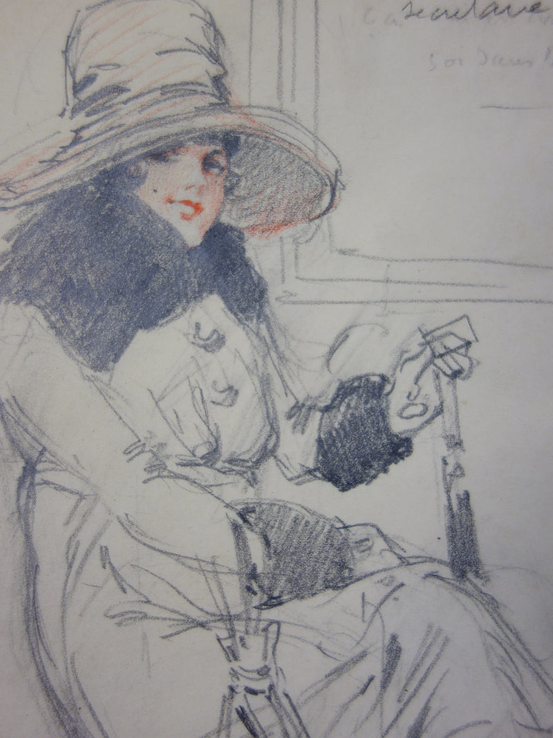 Georges CONRAD : La femme dans le métro, Dessin original signé
