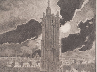 Daniel VIERGE : La tour Saint-Jacques, Gravure originale signée
