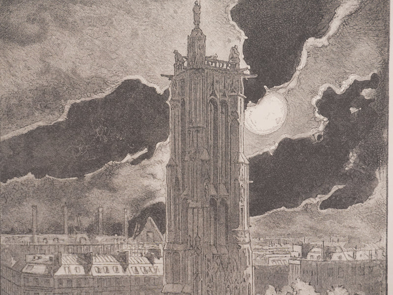 Daniel VIERGE : La tour Saint-Jacques, Gravure originale signée