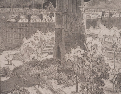 Daniel VIERGE : La tour Saint-Jacques, Gravure originale signée