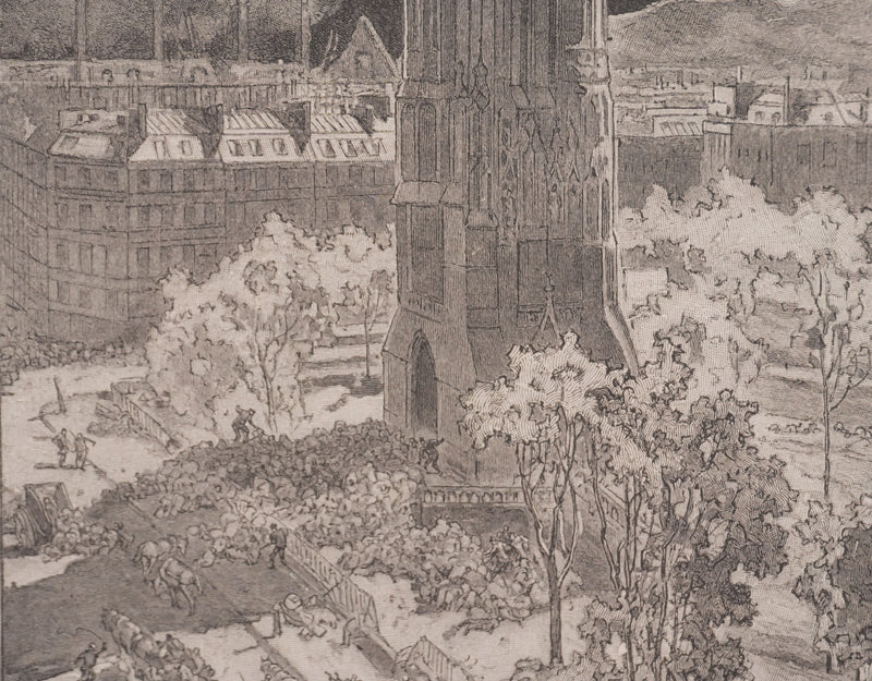 Daniel VIERGE : La tour Saint-Jacques, Gravure originale signée