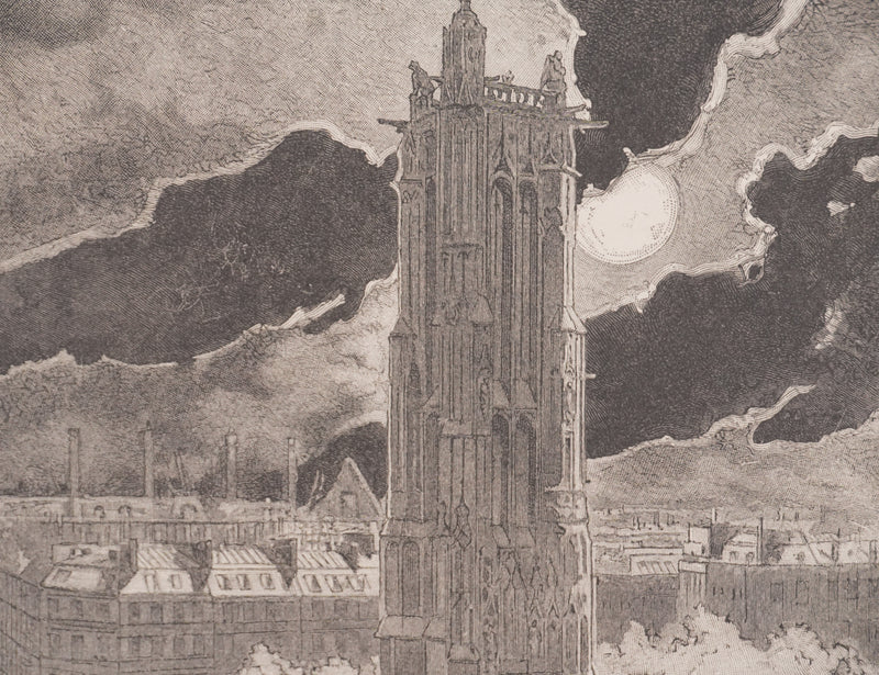 Daniel VIERGE : La tour Saint-Jacques, Gravure originale signée