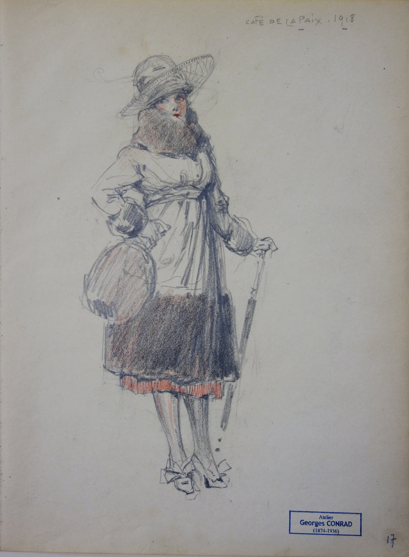 Georges CONRAD : La bourgeoise du Café de la Paix, Dessin original signé