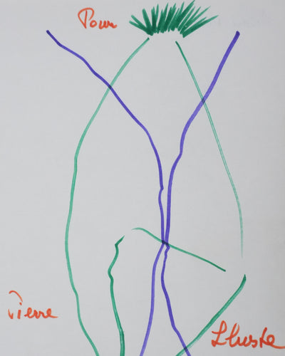 André VERDET : Bonjour sous l'arbre, Autographe et dessin original signé