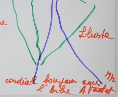 André VERDET : Bonjour sous l'arbre, Autographe et dessin original signé