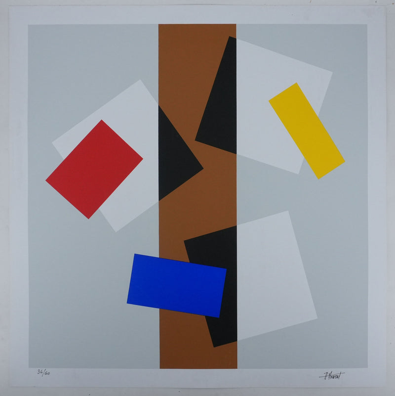Joel FROMENT : Composition à la ligne dorée, Sérigraphie originale signée