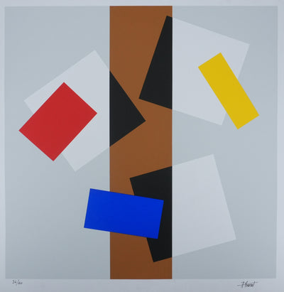 Joel FROMENT : Composition à la ligne dorée, Sérigraphie originale signée