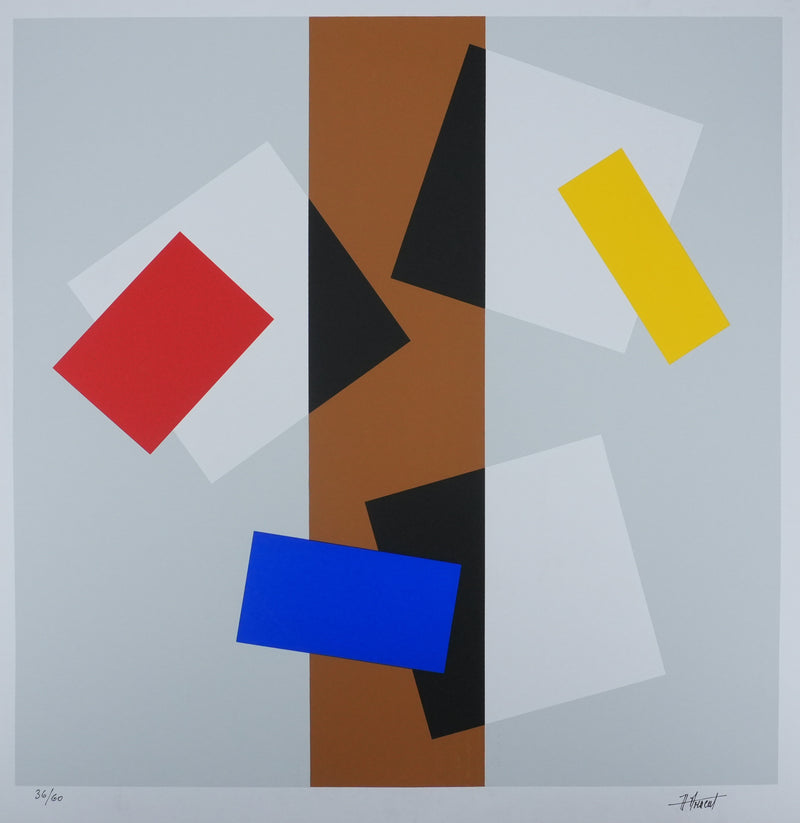 Joel FROMENT : Composition à la ligne dorée, Sérigraphie originale signée