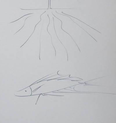 Bernard GORSHKY : Le poisson sous l'arbre, Autographe et dessin original signé