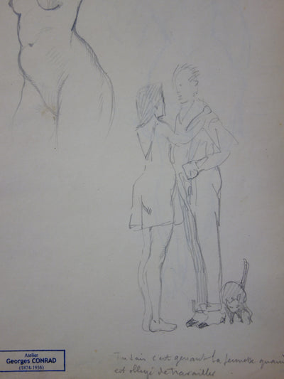 Georges CONRAD : Les amants, Dessin original signé