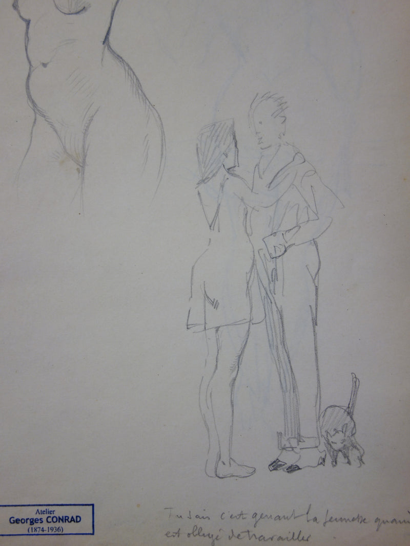 Georges CONRAD : Les amants, Dessin original signé