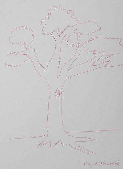 P.Y. LATHOUMETIE : L'arborescence rouge, Autographe et dessin original signé
