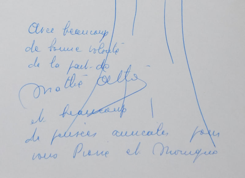 Mathé ALTERY : Les feuilles volantes, Autographe et dessin original signé