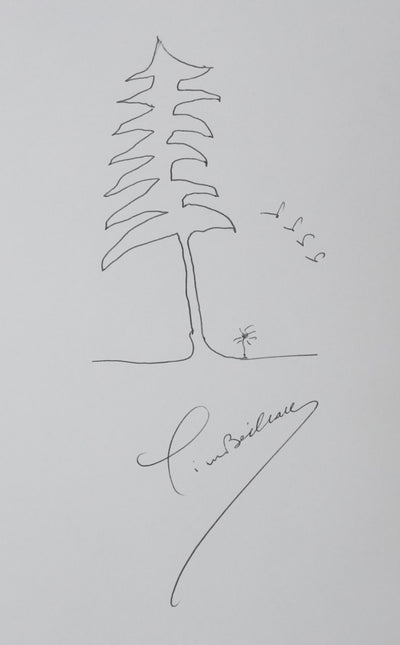 Pierre BOILEAU : L'arbre et sa racine, Autographe et dessin original signé
