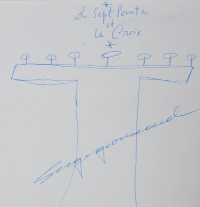 Serge GROUSSART : Les sept pointes et la croix, Autographe et dessin original signé