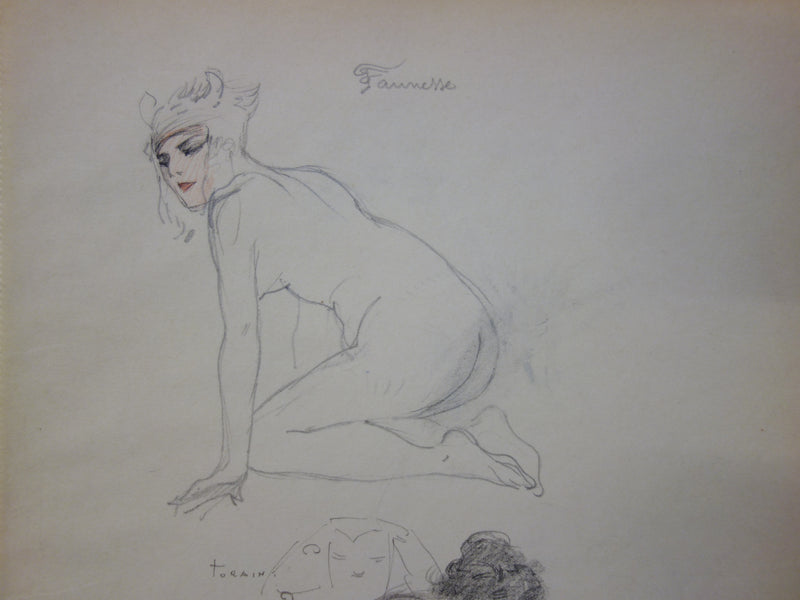 Georges CONRAD : Nus accroupis, Dessin original signé