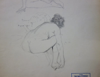 Georges CONRAD : Nus accroupis, Dessin original signé