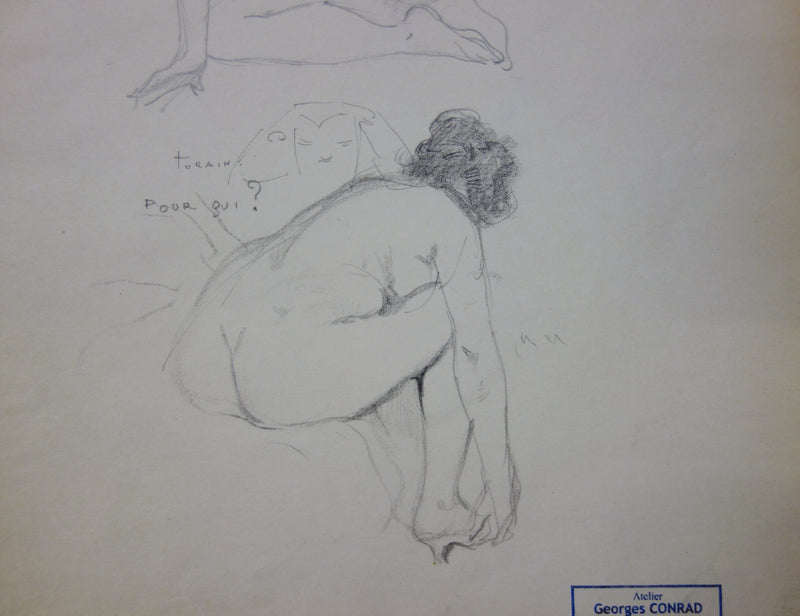 Georges CONRAD : Nus accroupis, Dessin original signé