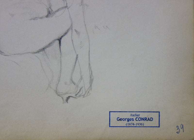 Georges CONRAD : Nus accroupis, Dessin original signé