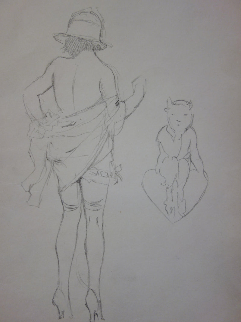 Georges CONRAD : Femme au chapeau, Dessin original signé