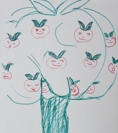 P GILAND : Les pommes rouges, Autographe et dessin original signé