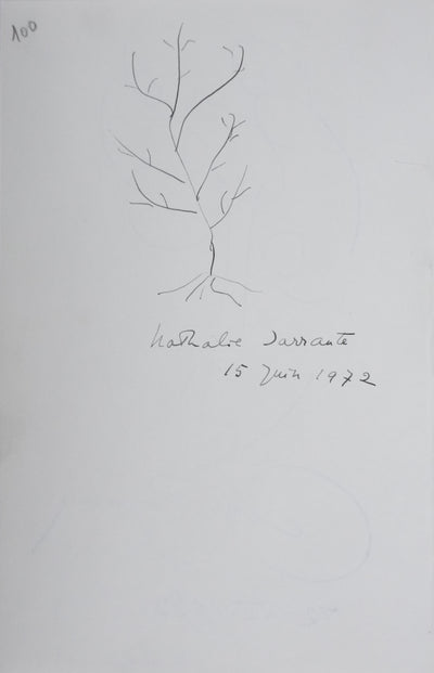 Nathalie SARRAUTE : L'arbuste dans le vent, Autographe et dessin original signé