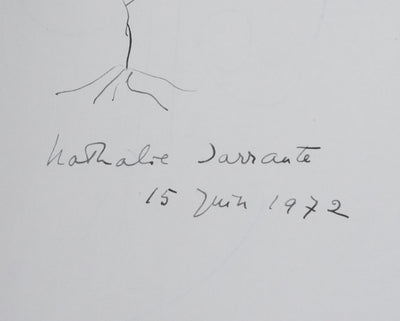 Nathalie SARRAUTE : L'arbuste dans le vent, Autographe et dessin original signé